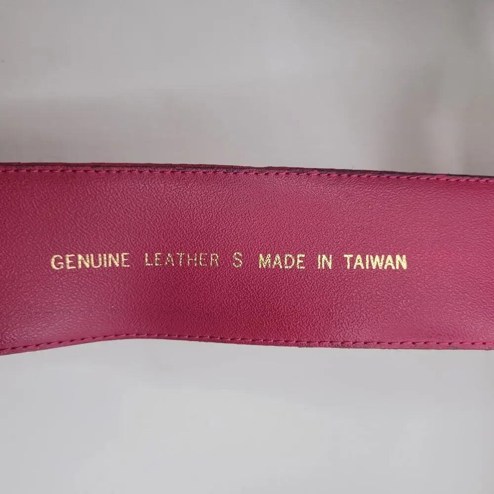 Vintage Pink Suede Leather Belt Small Wide Gold Sculptural Statement Waist 80s